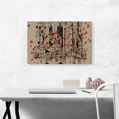 Clock Tower With Birds Painting Home decor