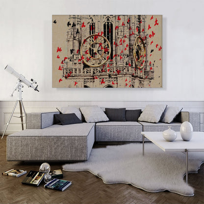Clock Tower With Birds Painting Home decor