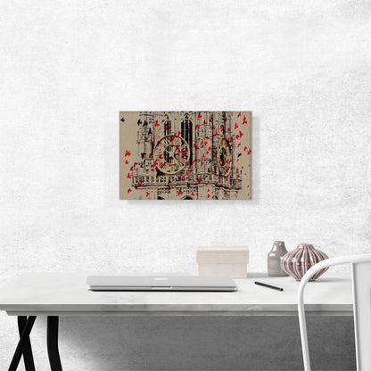 Clock Tower With Birds Painting Home decor