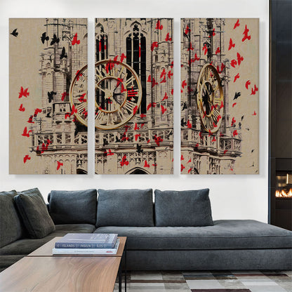 Clock Tower With Birds Painting Home decor