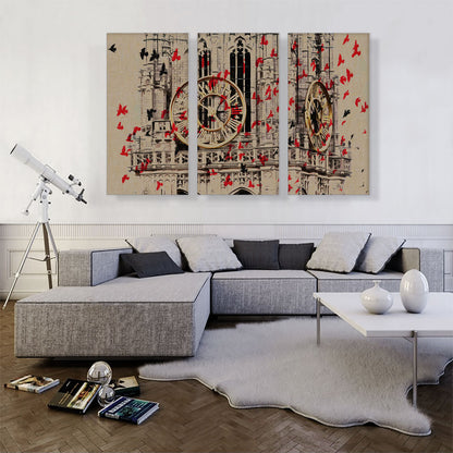 Clock Tower With Birds Painting Home decor