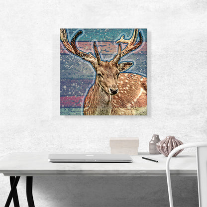 Deer Painting Over Wooden Pattern Home decor