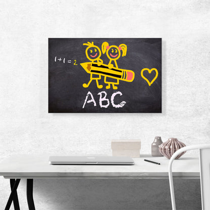 Kids Alphabet Drawing on Chalkboard School decor