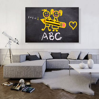 Kids Alphabet Drawing on Chalkboard School decor
