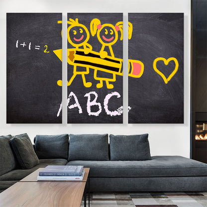 Kids Alphabet Drawing on Chalkboard School decor