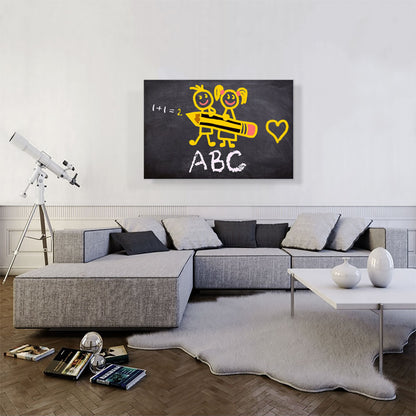 Kids Alphabet Drawing on Chalkboard School decor