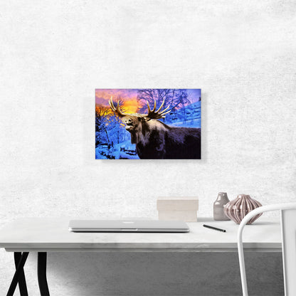 Moose in Snowy Forest Home Decor