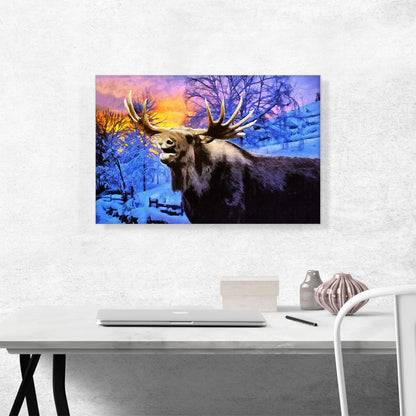 Moose in Snowy Forest Home Decor