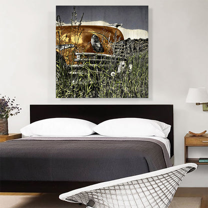 Old Car In The Field Painting Home decor