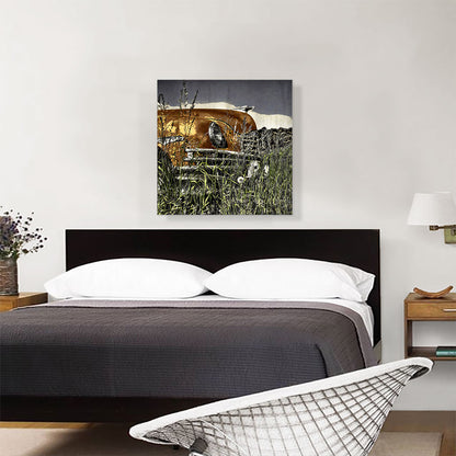 Old Car In The Field Painting Home decor
