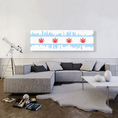 Chicago City Illinois Flag Weed Leaf Pot Marijuana Cannabis