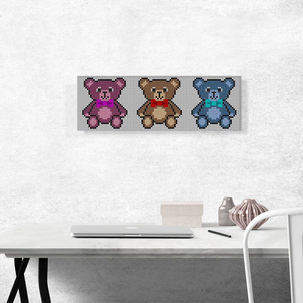 Brown Pink Blue Bear Red Bow Tie Jewel Pixel