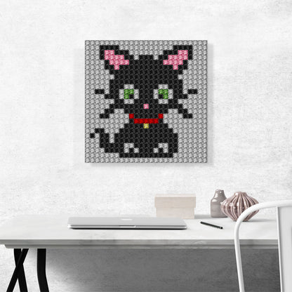 Cute Black Cat Kitten Jewel Pixel