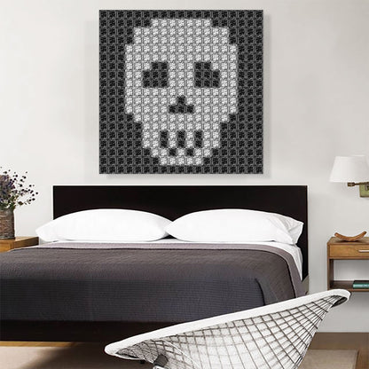 Human Skull Bones Black White Jewel Pixel
