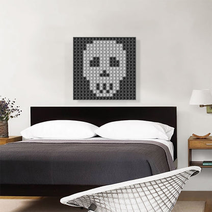 Human Skull Bones Black White Jewel Pixel