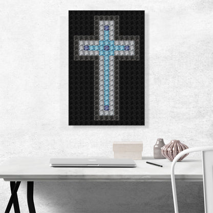 Navy Baby Blue Christian Church Jewel Cross Pixel