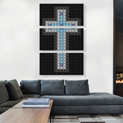 Navy Baby Blue Christian Church Jewel Cross Pixel