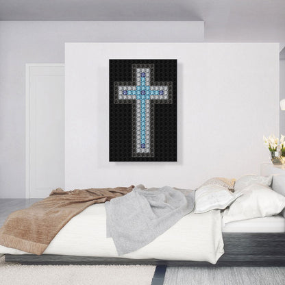 Navy Baby Blue Christian Church Jewel Cross Pixel