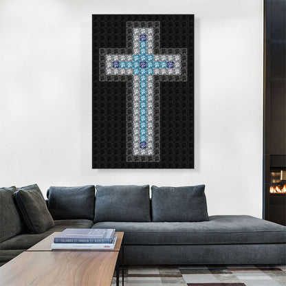 Navy Baby Blue Christian Church Jewel Cross Pixel