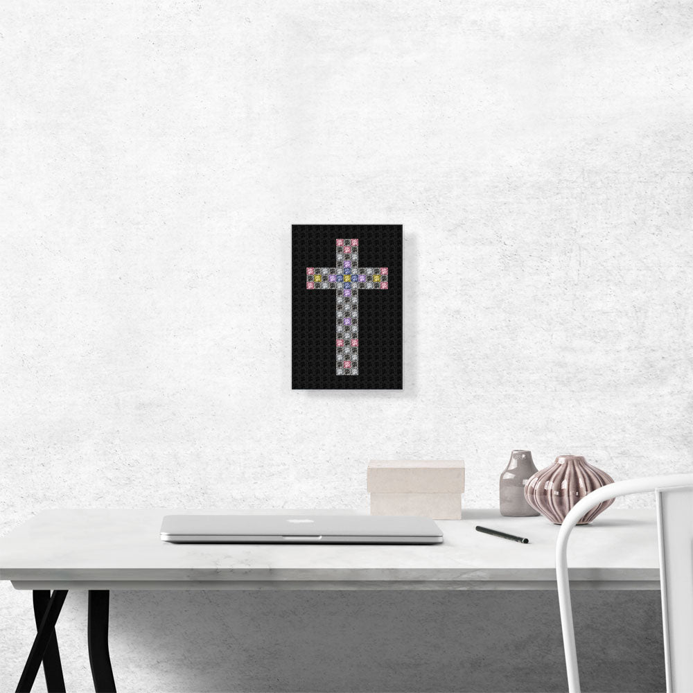 Black Pink Blue Christian Church Jewel Cross Pixel