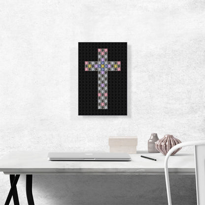 Black Pink Blue Christian Church Jewel Cross Pixel