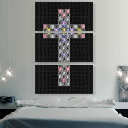 Black Pink Blue Christian Church Jewel Cross Pixel