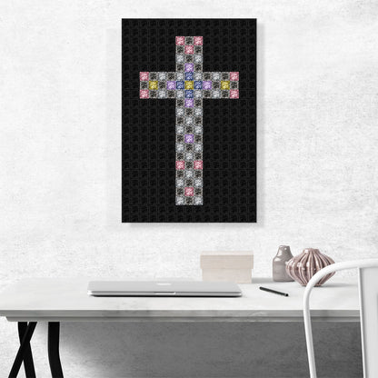 Black Pink Blue Christian Church Jewel Cross Pixel