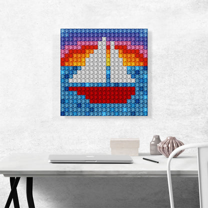 Sailboat Blue Water Sunrise Jewel Pixel