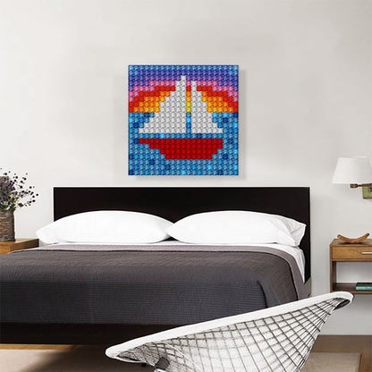 Sailboat Blue Water Sunrise Jewel Pixel