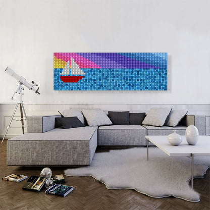 Sailboat Sunrise Boat Blue Water Jewel Pixel