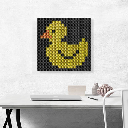 Yellow Duck Black Emoticon Jewel Pixel Bathroom
