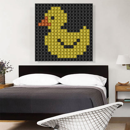 Yellow Duck Black Emoticon Jewel Pixel Bathroom