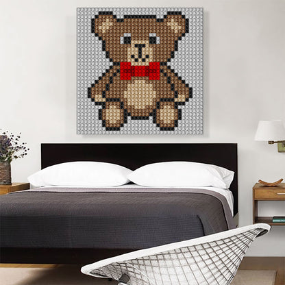 Brown Teddy Bear Red Bow Tie Jewel Pixel