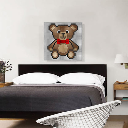 Brown Teddy Bear Red Bow Tie Jewel Pixel