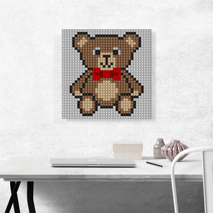 Brown Teddy Bear Red Bow Tie Jewel Pixel