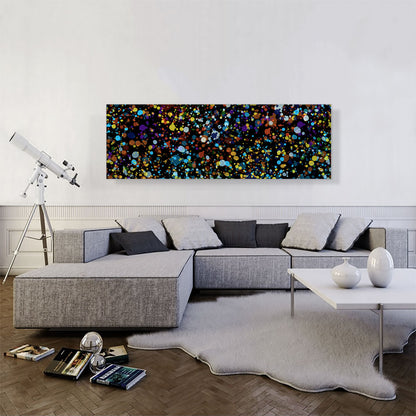 Yellow Brown Blue Dots on Black Panoramic
