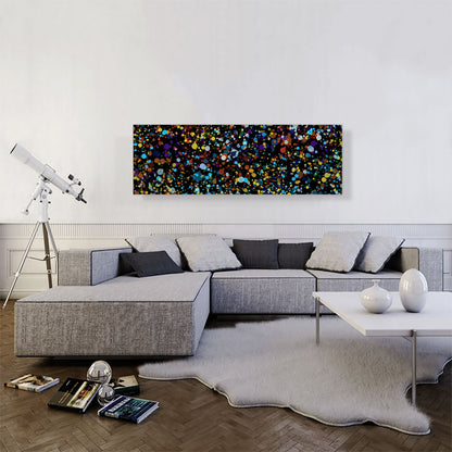Yellow Brown Blue Dots on Black Panoramic