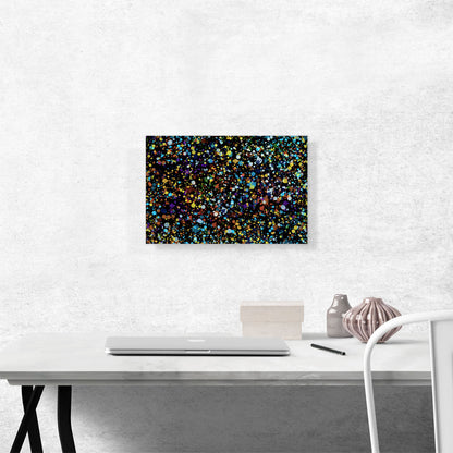 Yellow Brown Blue Dots on Black Rectangle
