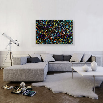 Yellow Brown Blue Dots on Black Rectangle