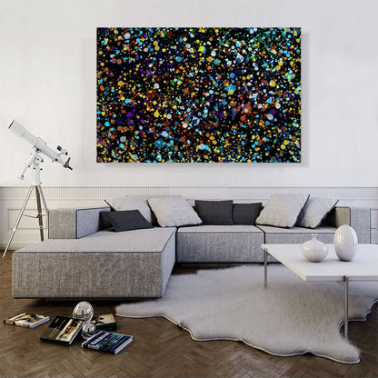 Yellow Brown Blue Dots on Black Rectangle