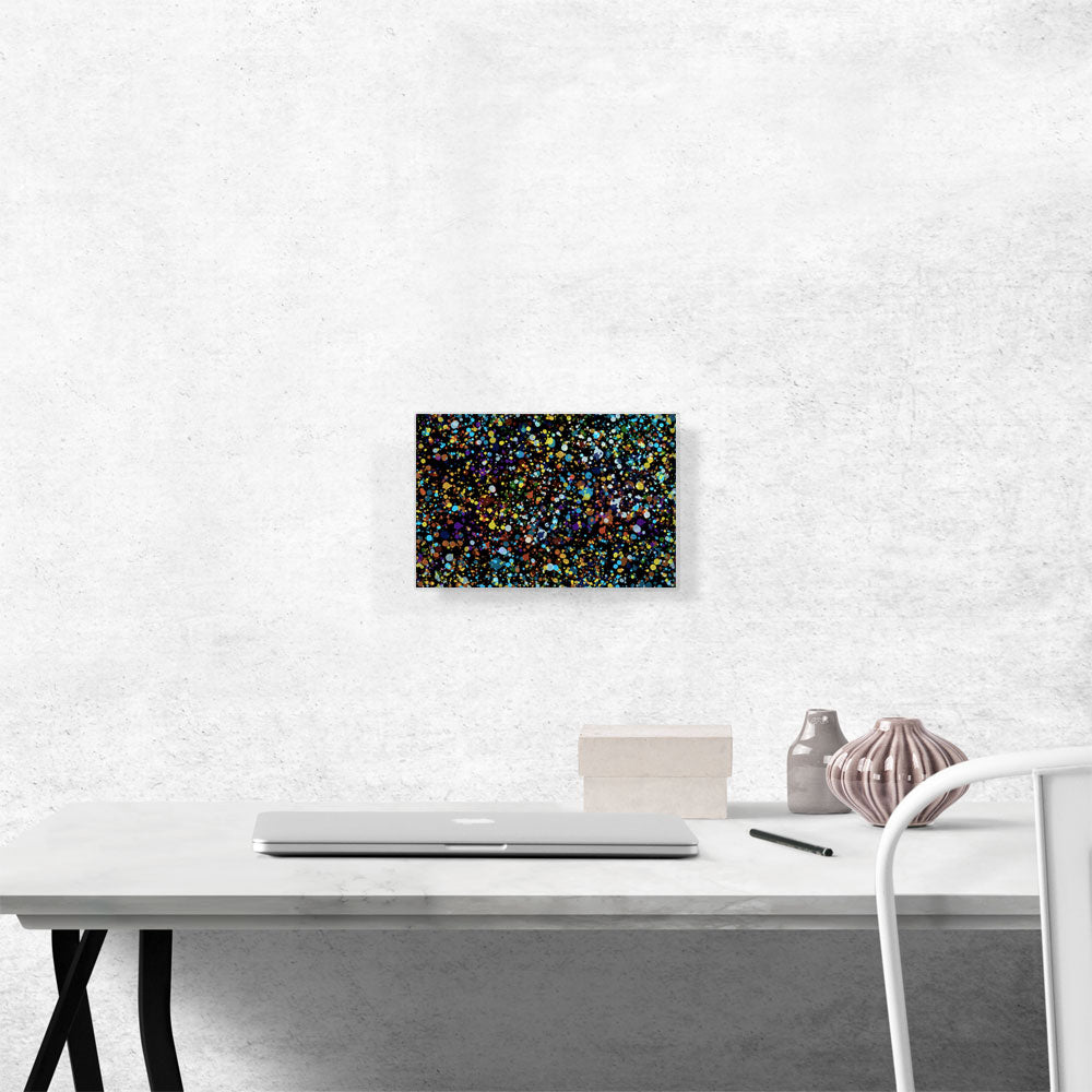 Yellow Brown Blue Dots on Black Rectangle