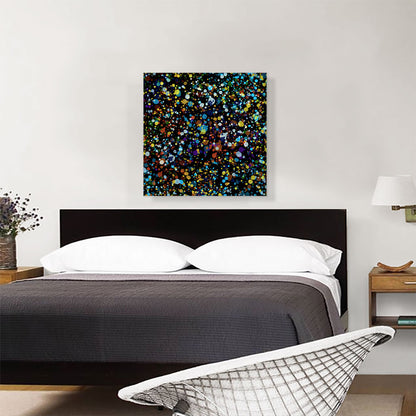 Yellow Brown Blue Dots on Black Square