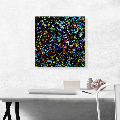 Yellow Brown Blue Dots on Black Square