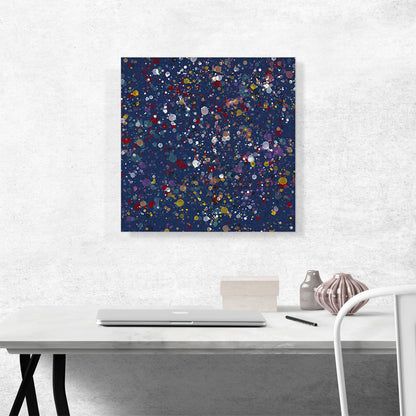 Yellow Red White Spots Navy Blue Square