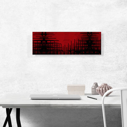 Black Lines on Red Modern Panoramic
