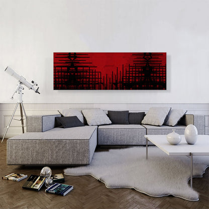 Black Lines on Red Modern Panoramic