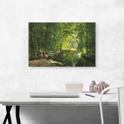 A Stream In Spring Woods With Two Women In Rowboat 1885