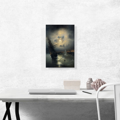 A Sailing Ship on a High Sea by Moonlight