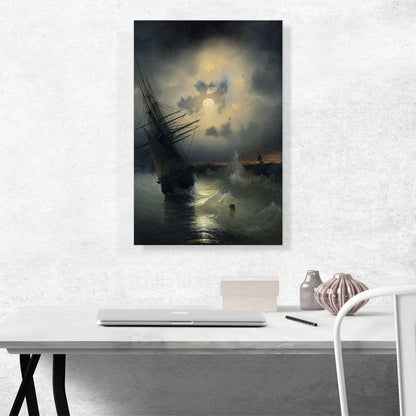 A Sailing Ship on a High Sea by Moonlight