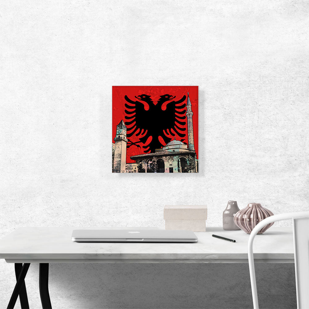 Et'hem Bey Mosque Clock Tower with Albanian Two-Headed Eagle Crest